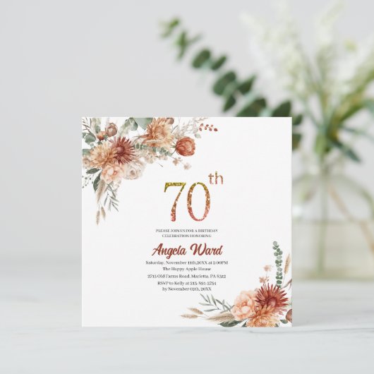 Elegante verjaardag viering bloementerracotta gl kaart (Staand voorkant)