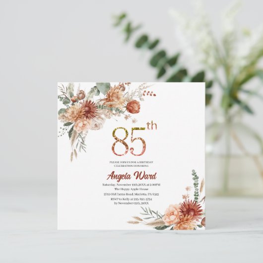 Elegante verjaardag viering bloementerracotta gl kaart (Staand voorkant)