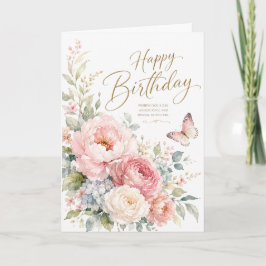 Elegante Verjaardag Waterverf Bloemrijke Wenskaart Kaart