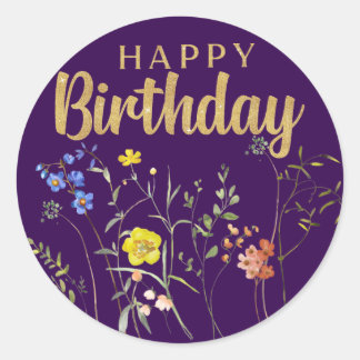 Elegante Verjaardag Wilde Bloemen Ronde Sticker