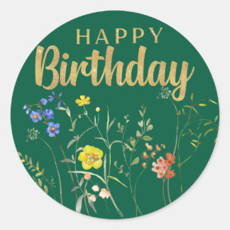 Elegante Verjaardag Wilde Bloemen Ronde Sticker