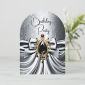 Elegante verjaardag zilvergrijs goud zwart juweel kaart (Staand voorkant)