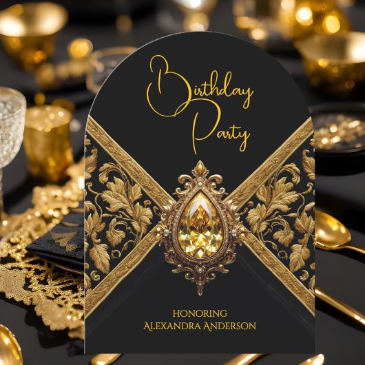 Elegante Verjaardag Zwart Goud Juweel Stof Kaart