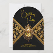 Elegante Verjaardag Zwart Goud Juweel Stof Kaart (Voorkant)
