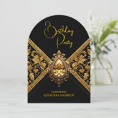 Elegante Verjaardag Zwart Goud Juweel Stof Kaart (Staand voorkant)