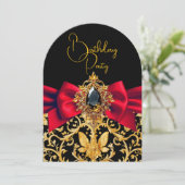 Elegante Verjaardag Zwart Goud Rood Bow Jewel Dama Kaart (Staand voorkant)