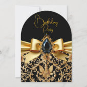 Elegante Verjaardag Zwart Gouden Strikte Band Dama Kaart (Voorkant)