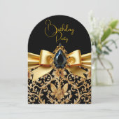 Elegante Verjaardag Zwart Gouden Strikte Band Dama Kaart (Staand voorkant)