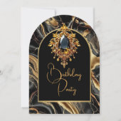 Elegante verjaardag zwart marmeren gouden juweel kaart (Voorkant)