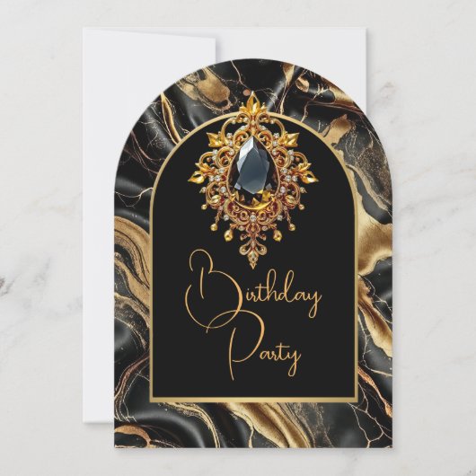 Elegante verjaardag zwart marmeren gouden juweel kaart (Voorkant)