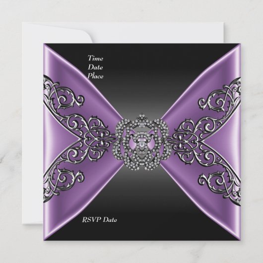 Elegante verjaardag Zwart Paars Juweel Zilver Kaart (Achterkant)