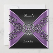 Elegante verjaardag Zwart Paars Juweel Zilver Kaart (Voorkant)