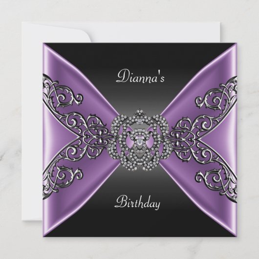 Elegante verjaardag Zwart Paars Juweel Zilver Kaart (Voorkant)