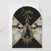 Elegante Verjaardag Zwart Wit Marmeren Gouden Juwe Kaart (Voorkant)