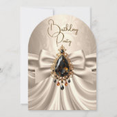 Elegante Verjaardagscrème Beige Gold Jewel Bow Kaart (Voorkant)