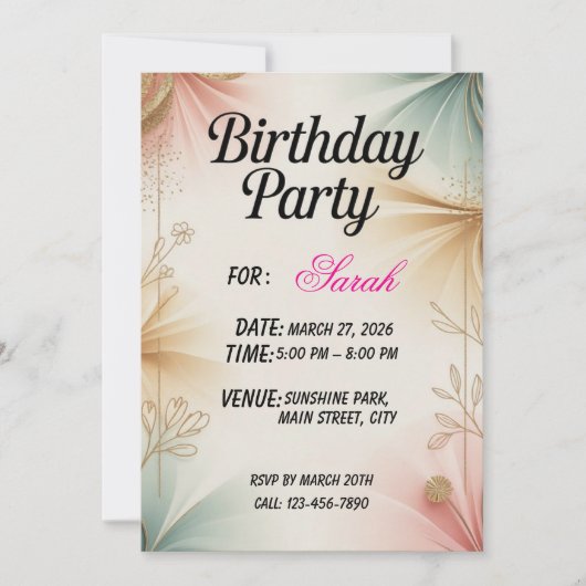 Elegante verjaardagsfeest uitnodiging – Aanpasbaar (Voorkant)