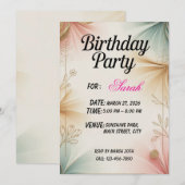 Elegante verjaardagsfeest uitnodiging – Aanpasbaar (Voorkant / Achterkant)