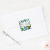 Elegante verjaardagsfeestje Blauwe Rozen Wit Goude Vierkante Sticker (Envelop)