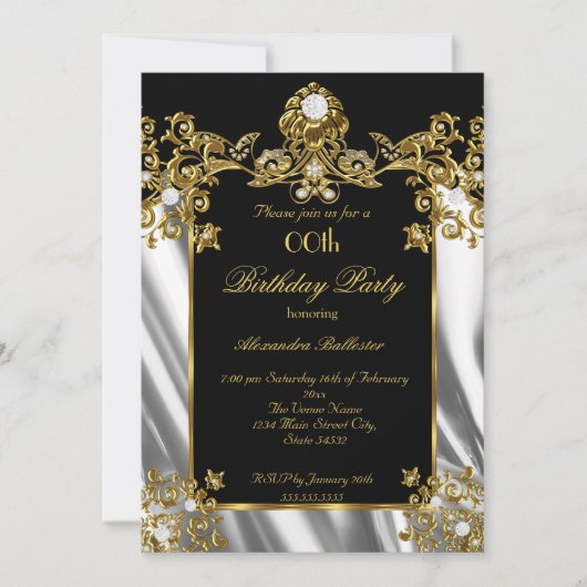 Elegante Verjaardagsfeestje Zijde diamant Goud Kaart (Voorkant)