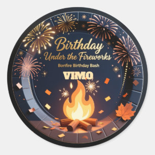 Elegante verjaardagsfeeststickers voor Bonfire Nig Ronde Sticker