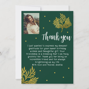 Elegante verjaardagsfoto met gouden blad bedankkaart