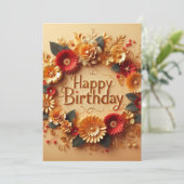 Elegante verjaardagskaart gouden en rode bloem ont kaart (Staand voorkant)