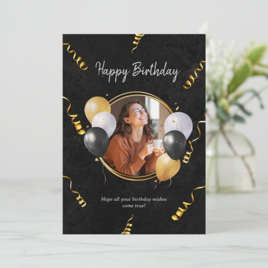 Elegante verjaardagskaart met uw persoonlijke foto feestdagenkaart (Staand voorkant)
