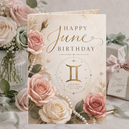 Elegante verjaardagskaart voor juni Tweelingen Roz Kaart