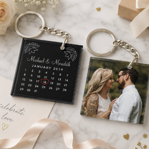 Elegante verjaardagskalender voor huwelijksjubileu sleutelhanger