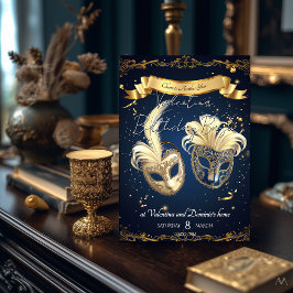 Elegante Verjaardagsmaskerade | Elegant Goud & Mar Kaart