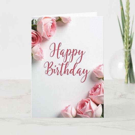 Elegante verjaardagsroos script kaart (Voorkant)