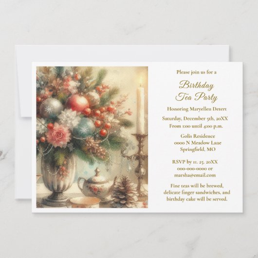 Elegante verjaardagsthee party kaart (Voorkant)