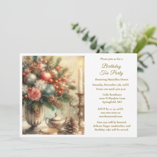 Elegante verjaardagsthee party kaart (Staand voorkant)