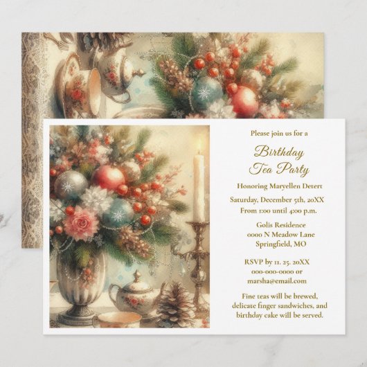 Elegante verjaardagstheepartij  kaart (Voorkant / Achterkant)