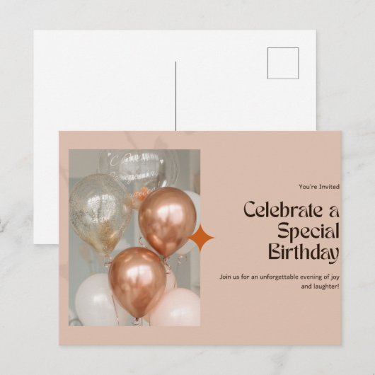 Elegante verjaardagsuitnodiging ✨ briefkaart (Voorkant / Achterkant)