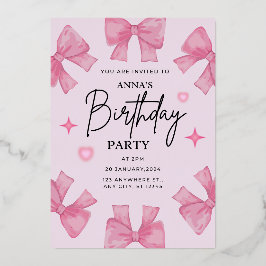 Elegante verjaardagsuitnodiging met Bow Design Folie Uitnodiging