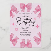 Elegante verjaardagsuitnodiging met Bow Design Folie Uitnodiging (Voorkant)