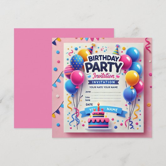 Elegante verjaardagsuitnodigingskaart kaart (Voorkant / Achterkant)