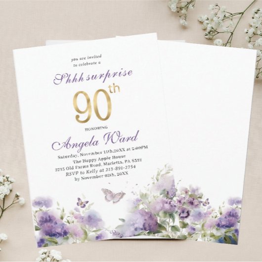 Elegante verjaardagsviering aquarel paars bloem kaart