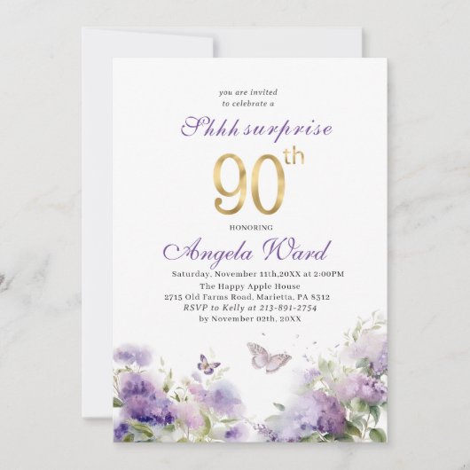 Elegante verjaardagsviering aquarel paars bloem kaart (Voorkant)