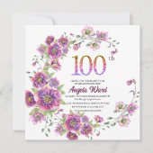 Elegante verjaardagsviering  bloem glitters 100  kaart (Voorkant)