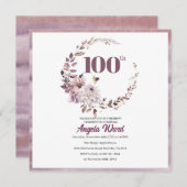 Elegante verjaardagsviering  bloem glitters 100ste kaart (Voorkant / Achterkant)