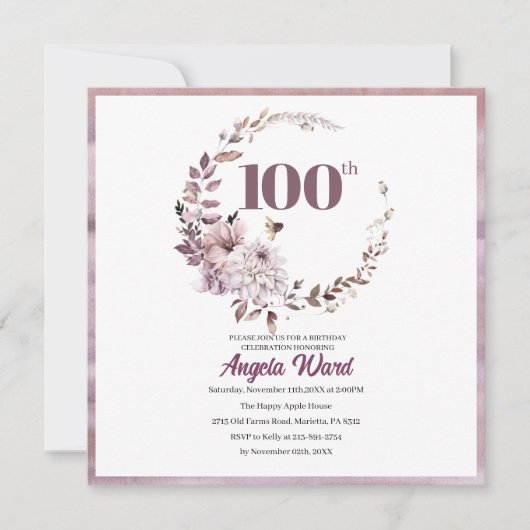 Elegante verjaardagsviering  bloem glitters 100ste kaart (Voorkant)