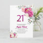 Elegante verjaardagsviering bloem glitters 21e kaart (Staand voorkant)