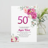 Elegante verjaardagsviering bloem glitters 50e kaart (Staand voorkant)