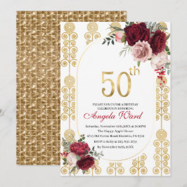 Elegante verjaardagsviering  bloem glitters 50ste kaart