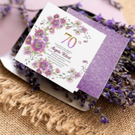 Elegante verjaardagsviering  bloem glitters 70 e kaart