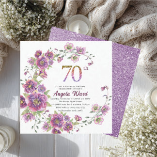 Elegante verjaardagsviering bloem glitters 70 e kaart