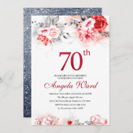 Elegante verjaardagsviering  bloem glitters 70ste kaart