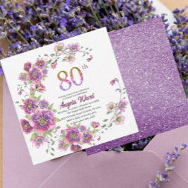 Elegante verjaardagsviering  bloem glitters 80 ste kaart